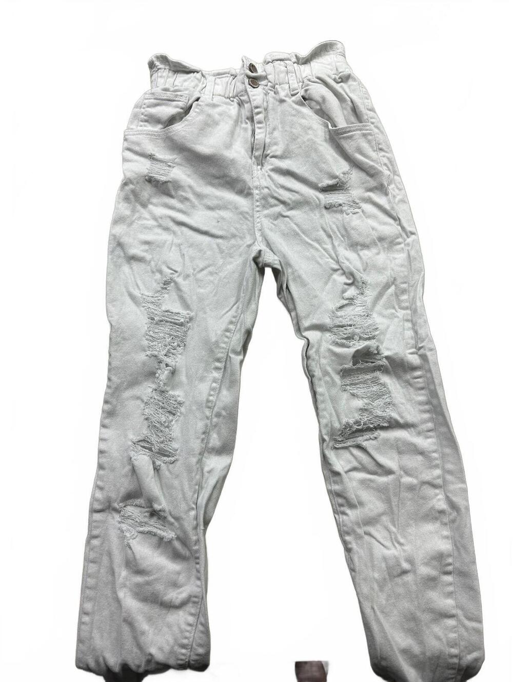 Elite Jeans White Distressed Cotton Spandex Skinny Jeans Size S